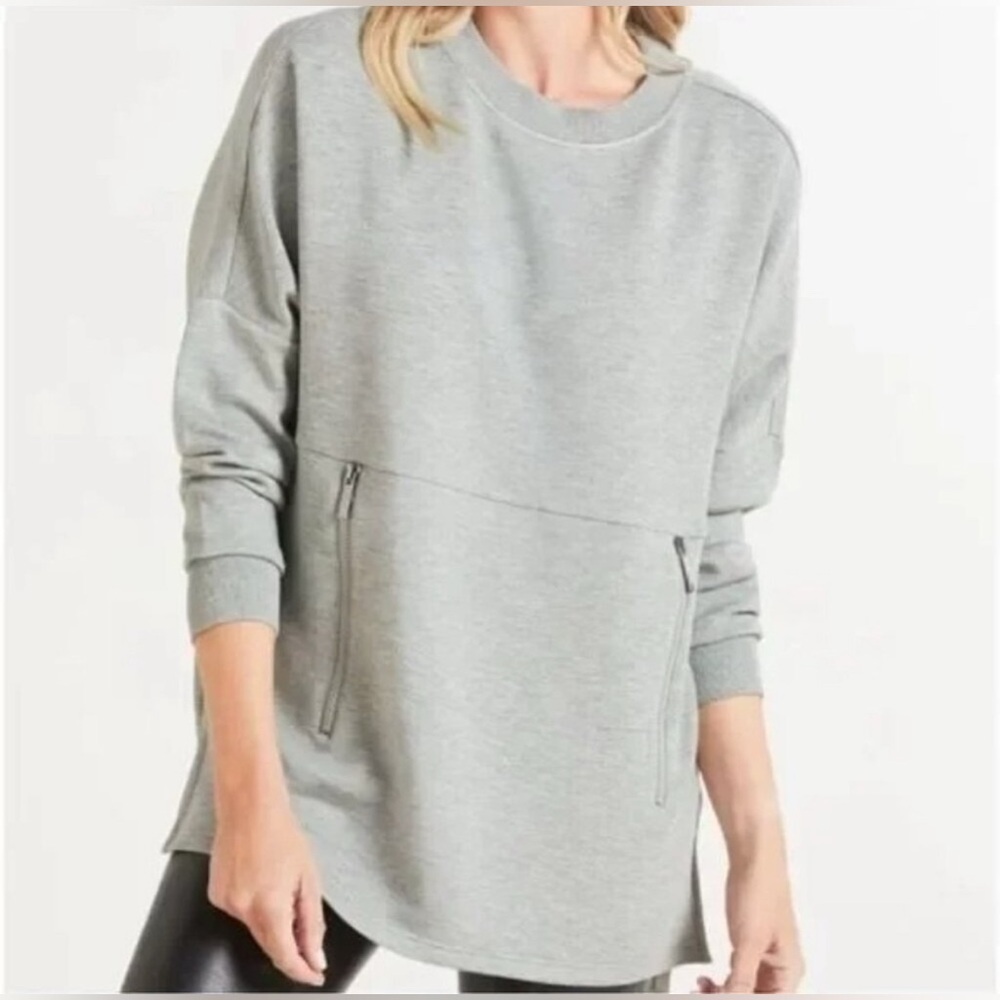 Varley Gray Crewneck Sweatshirt with Zip Pockets